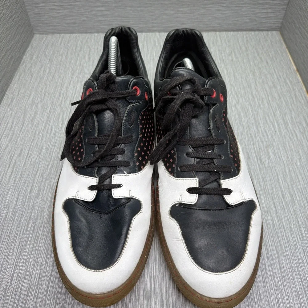 Balenciaga Arena Low Sneakers Black White Leather Mens EU 46 US‎ 13 Red Accent